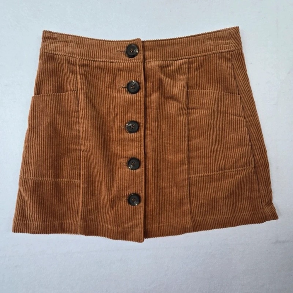 Chloe & Katie Corduroy Button Front Mini Skirt Women Size S Brown A-Line Cotton